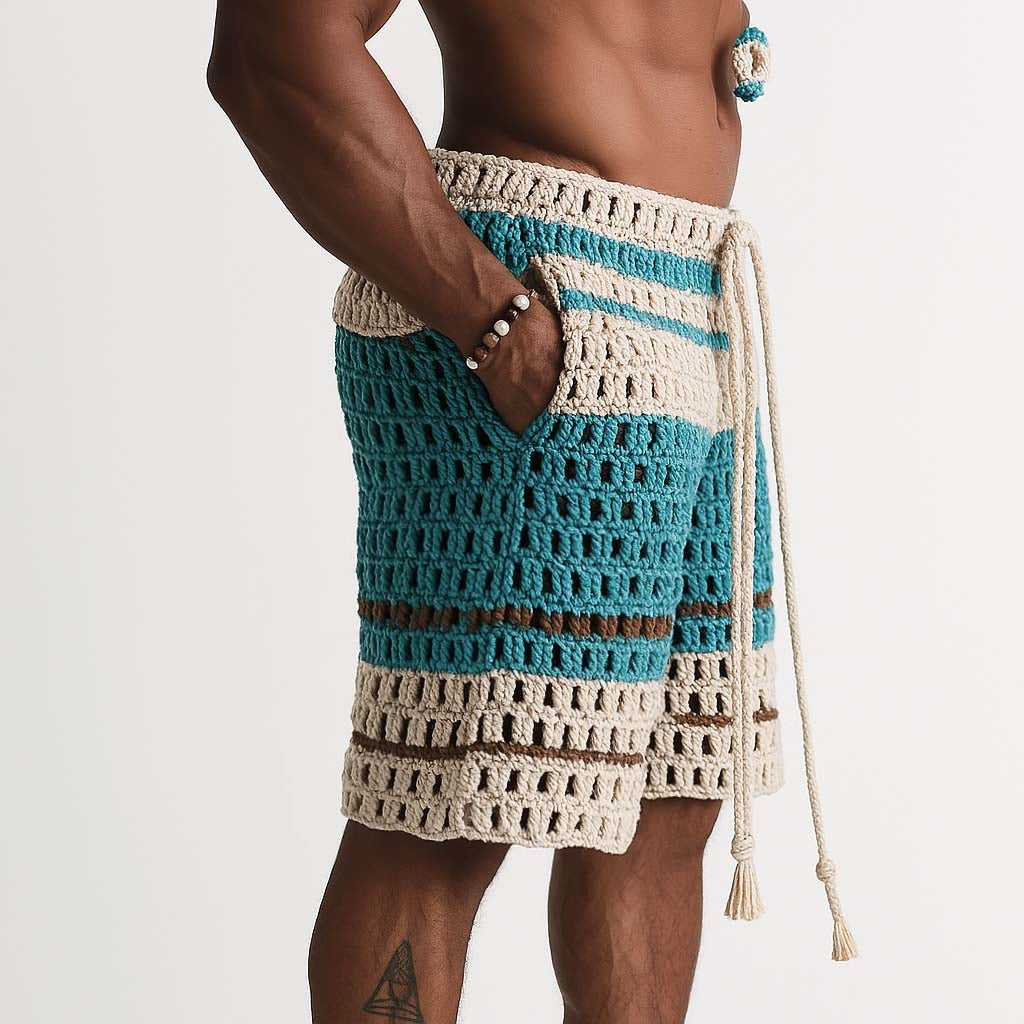 Shorts da spiaggia intrecciati da uomo per le vacanze.