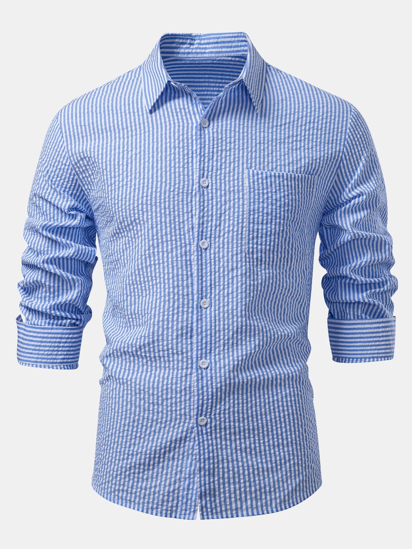 Chemise Rayée Seersucker avec Boutons et Pantalons en Lin à Jambe Droite