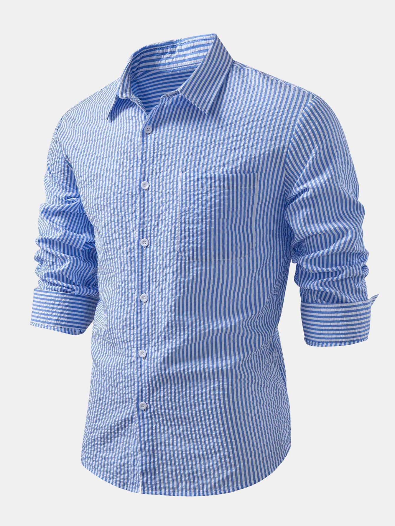 Chemise Rayée Seersucker avec Boutons et Pantalons en Lin à Jambe Droite