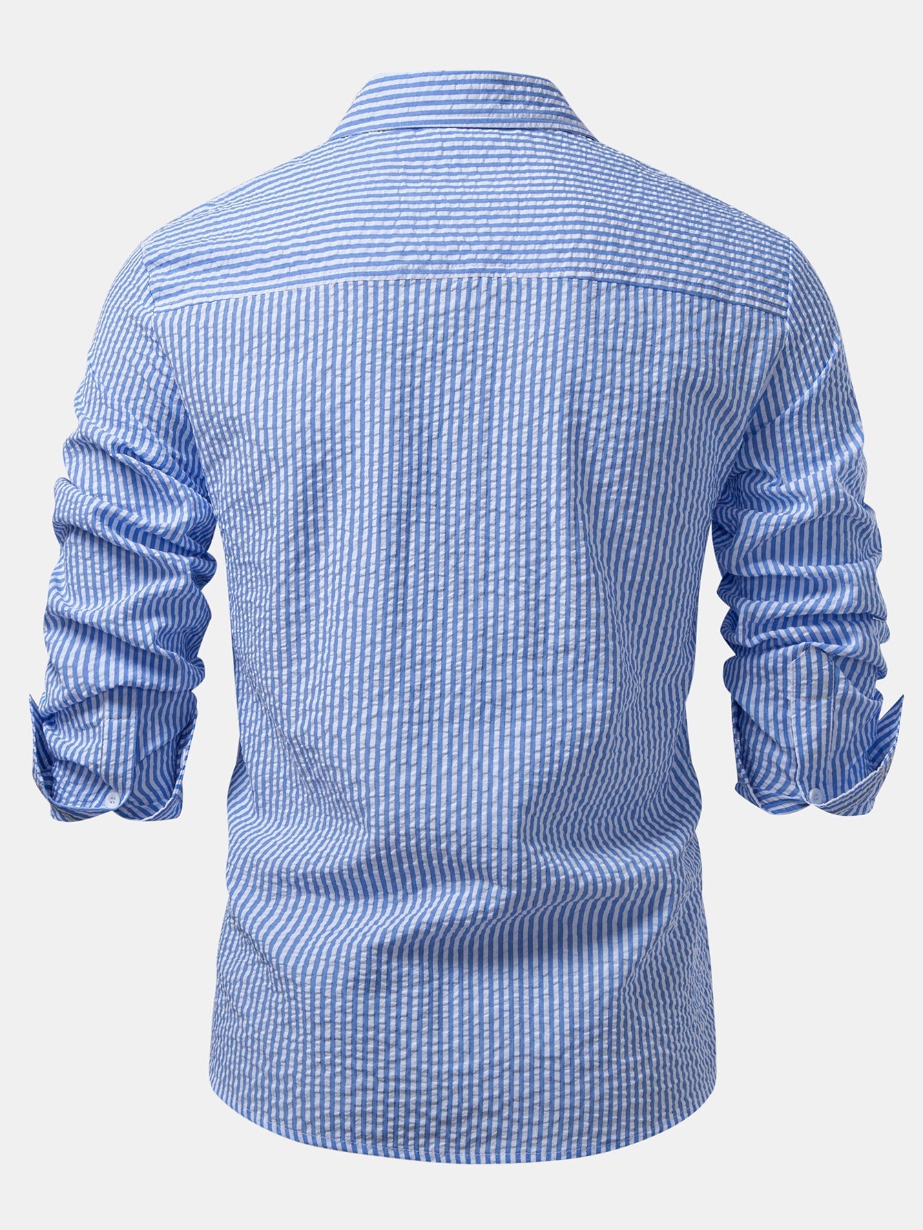 Chemise Rayée Seersucker avec Boutons et Pantalons en Lin à Jambe Droite