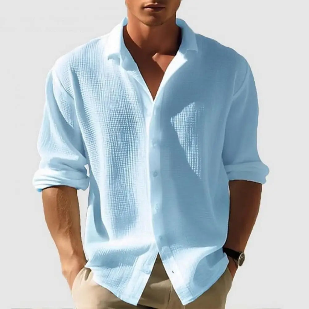Camicia da uomo Casual con texture a nido d'ape, giacca con colletto alla coreana, design monopetto per l'autunno e la primavera, ideale per l'uso quotidiano