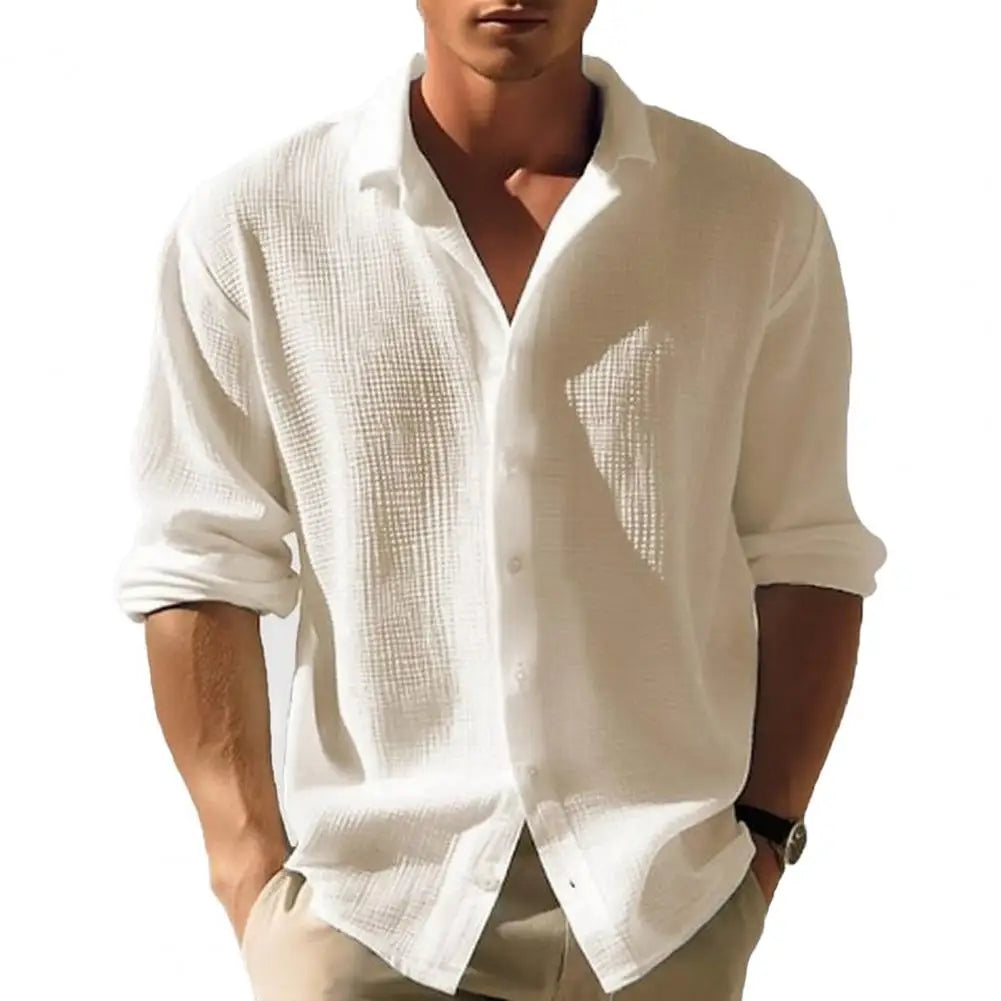 Camicia da uomo Casual con texture a nido d'ape, giacca con colletto alla coreana, design monopetto per l'autunno e la primavera, ideale per l'uso quotidiano