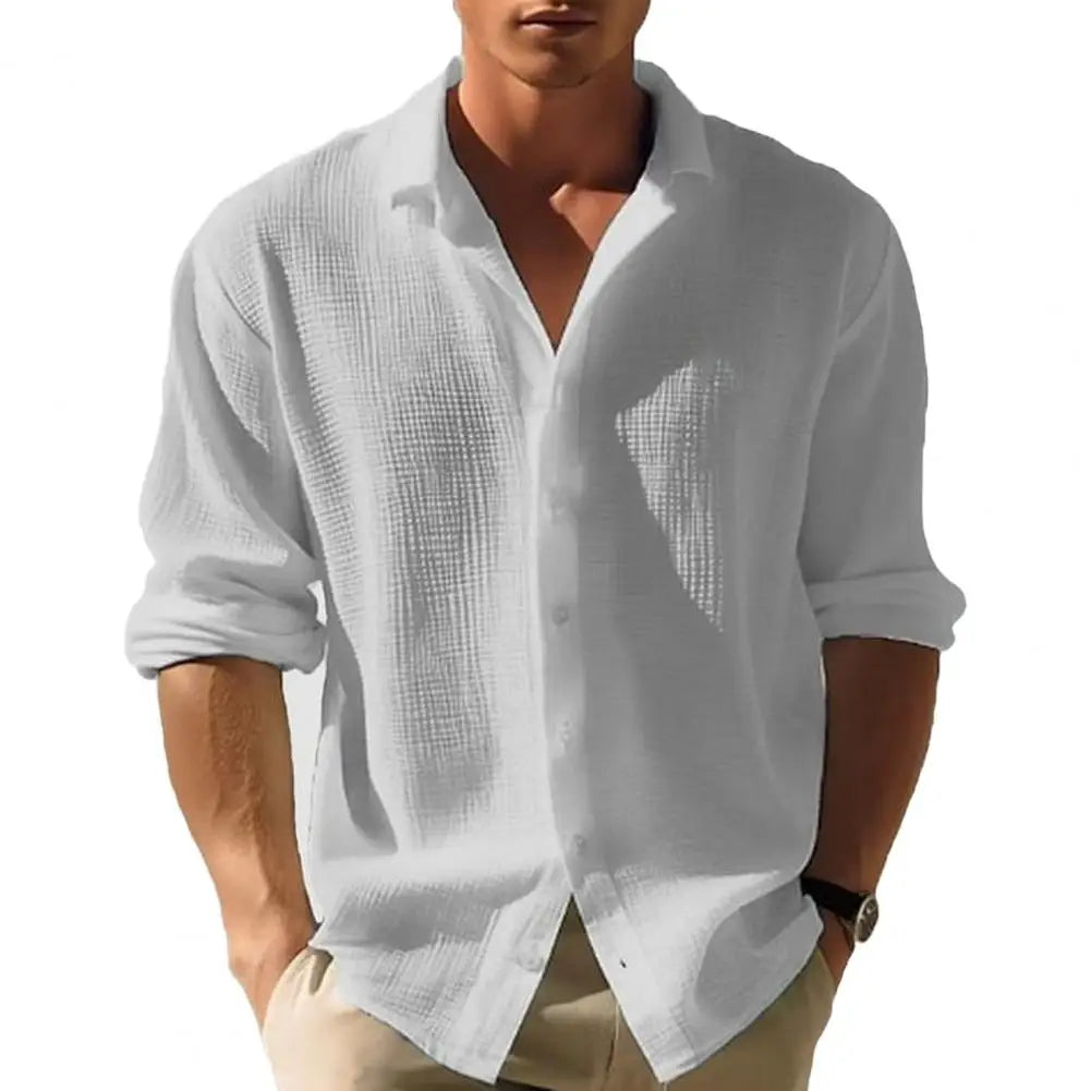 Camicia da uomo Casual con texture a nido d'ape, giacca con colletto alla coreana, design monopetto per l'autunno e la primavera, ideale per l'uso quotidiano