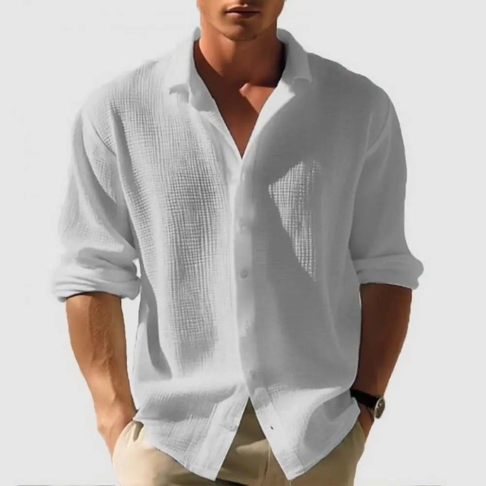 Camicia da uomo Casual con texture a nido d'ape, giacca con colletto alla coreana, design monopetto per l'autunno e la primavera, ideale per l'uso quotidiano