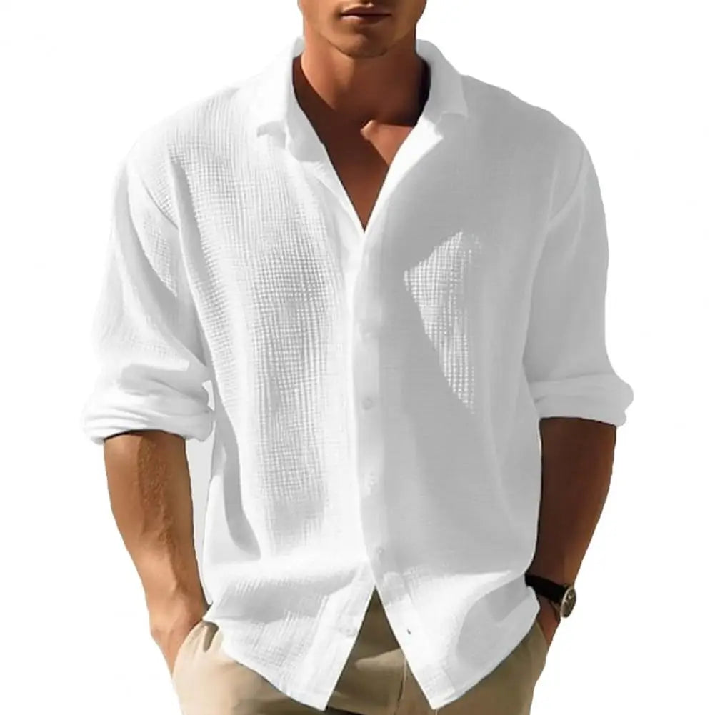 Camicia da uomo Casual con texture a nido d'ape, giacca con colletto alla coreana, design monopetto per l'autunno e la primavera, ideale per l'uso quotidiano