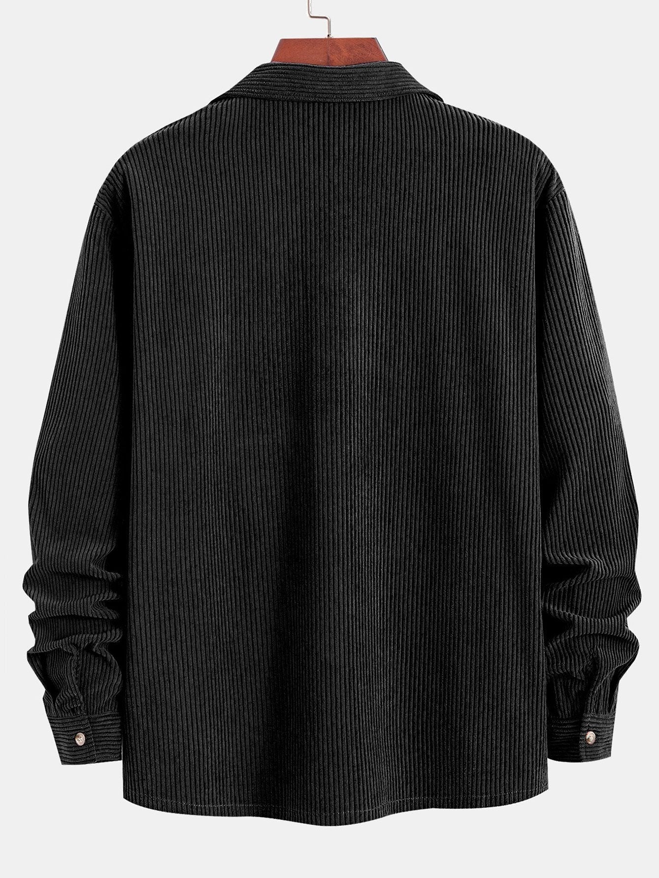 Chemise à Manches Longues en Velours Côtelé avec Col Cubain et Pantalons en Velours Côtelé à Jambe Droite