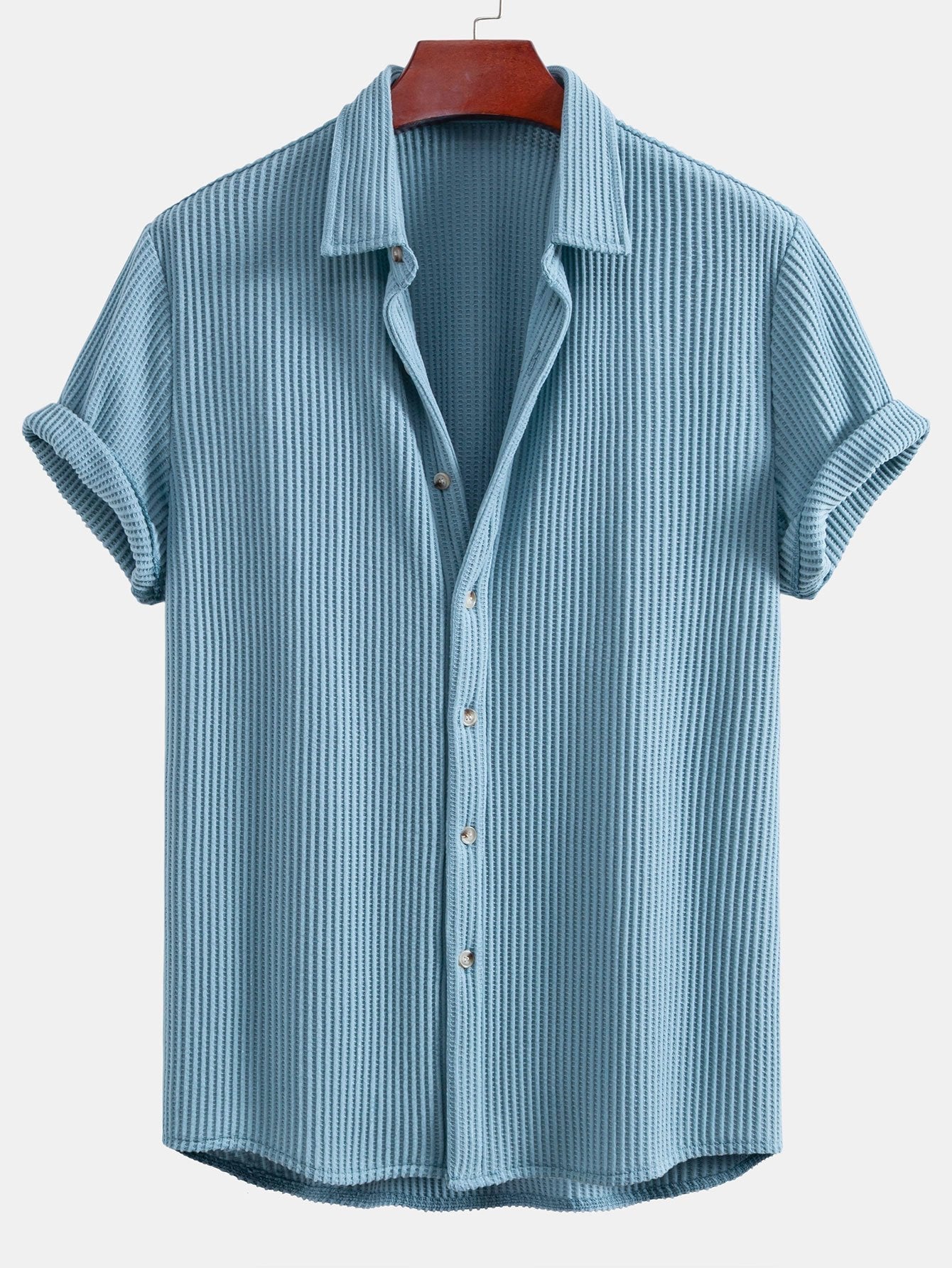 Chemise en Waffle avec Boutons et Pantalons en Waffle Tissés avec Cordon