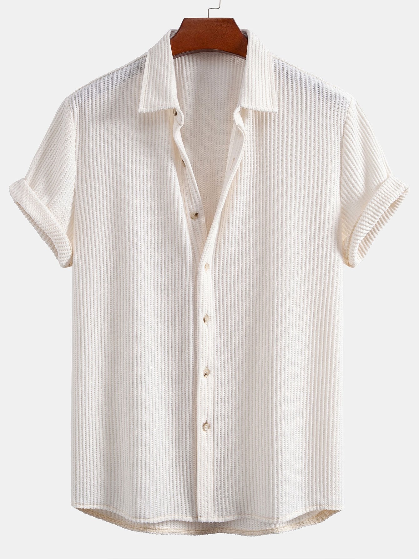 Chemise en Waffle avec Boutons et Pantalons en Waffle Tissés avec Cordon