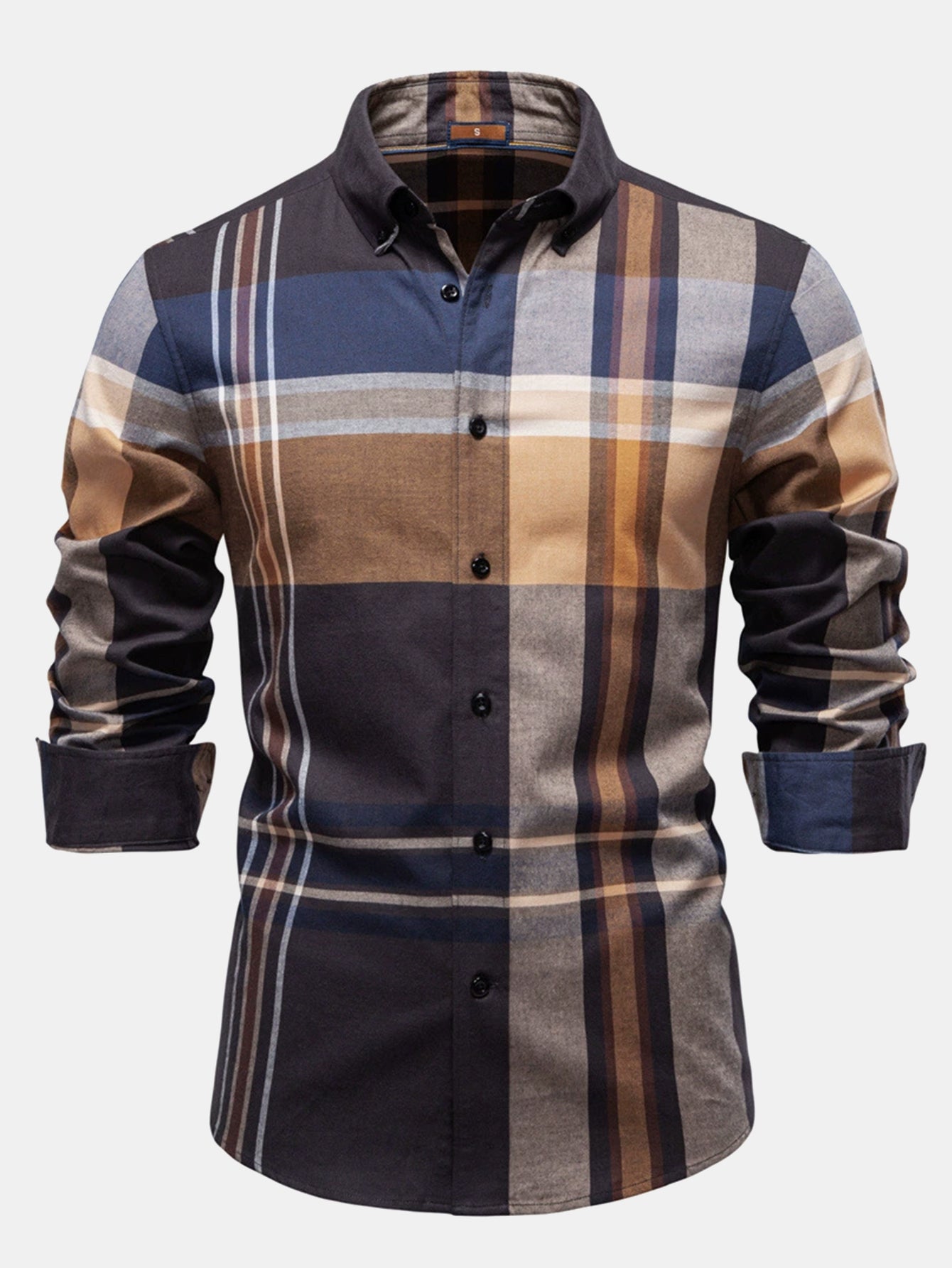 Chemise à Manches Longues en Coton à Carreaux avec Boutons
