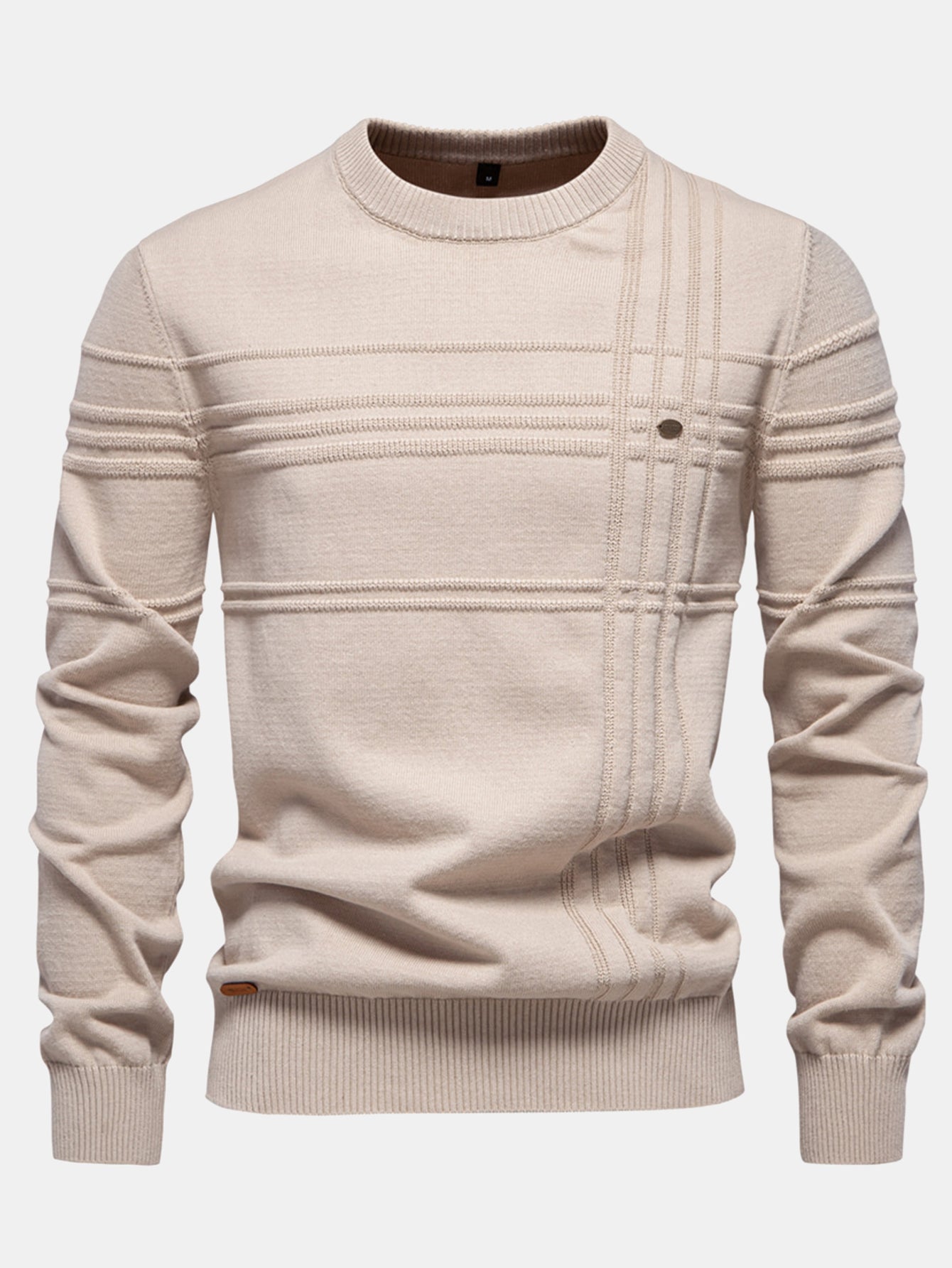 Pull à Col Rond avec Jacquard à Rayures