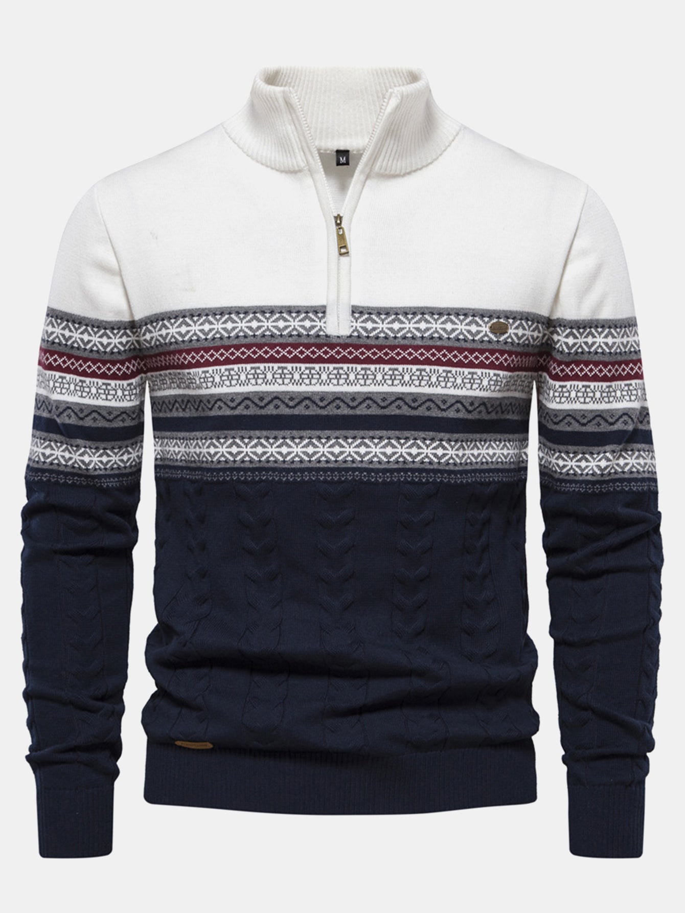 Pull à Zip Quart avec Jacquard Géométrique Contrasté