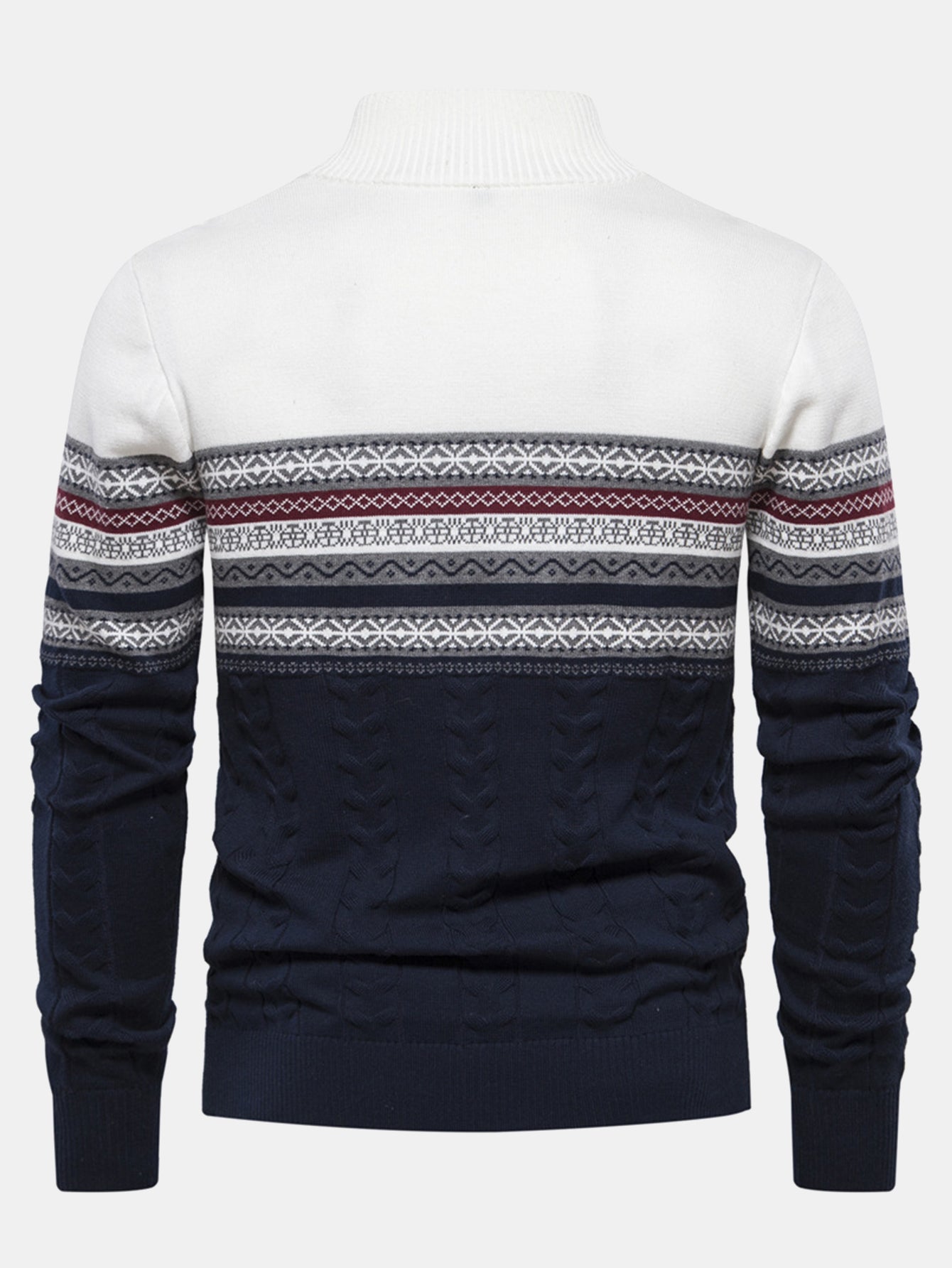 Pull à Zip Quart avec Jacquard Géométrique Contrasté