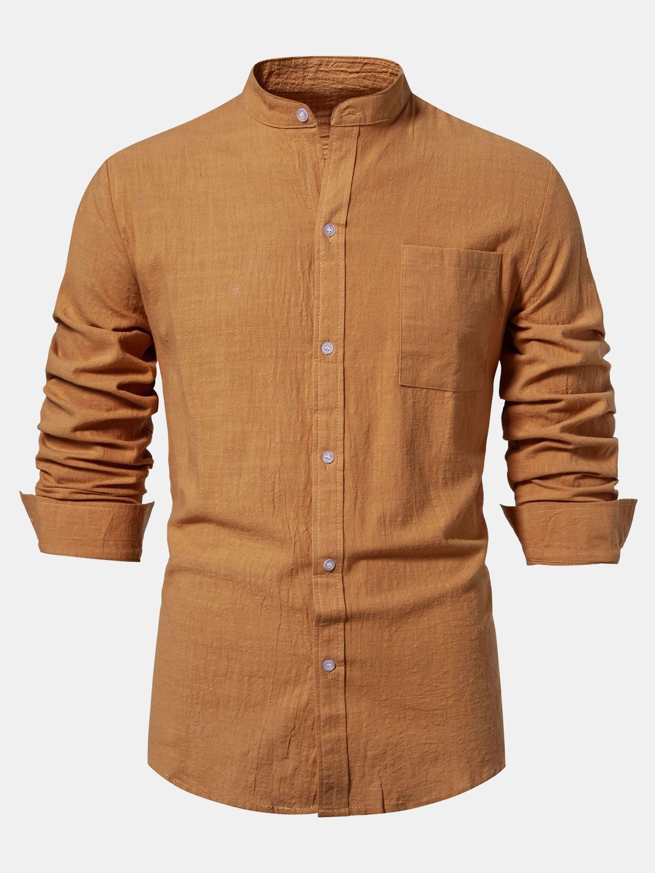 Chemise à Manches Longues avec Col Haut Look Lin
