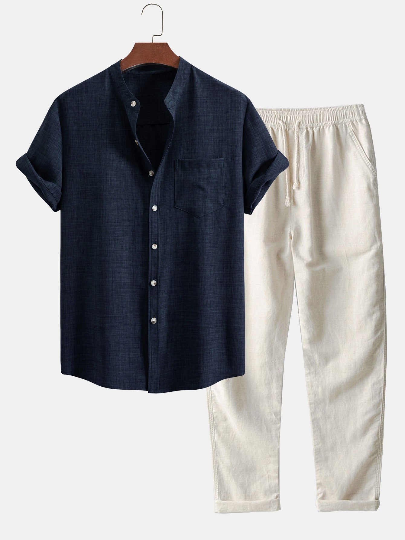 Camicia a collo corto e pantaloni in lino a gamba dritta – manica Stan