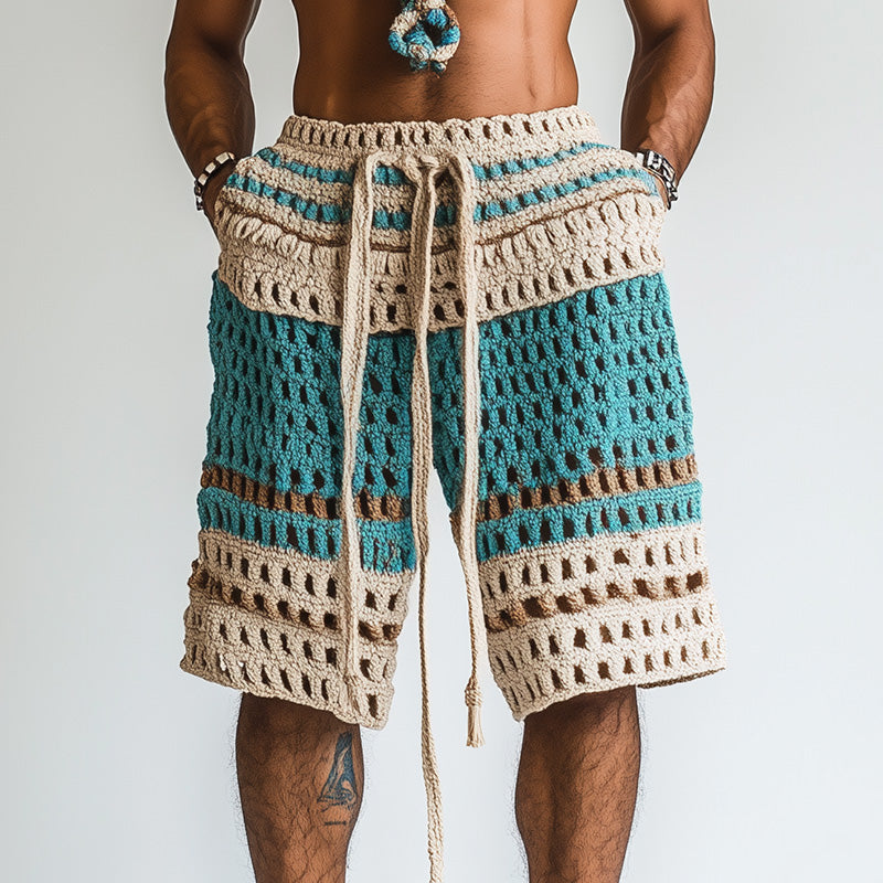 Shorts da spiaggia intrecciati da uomo per le vacanze.