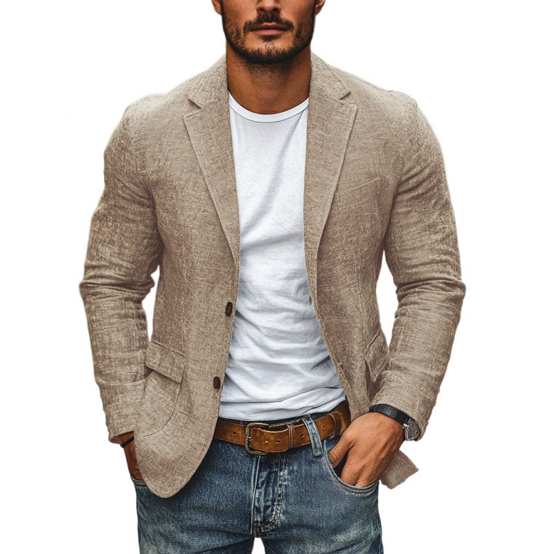 Blazer casual da uomo in cotone e lino, monopetto slim fit con revers classico