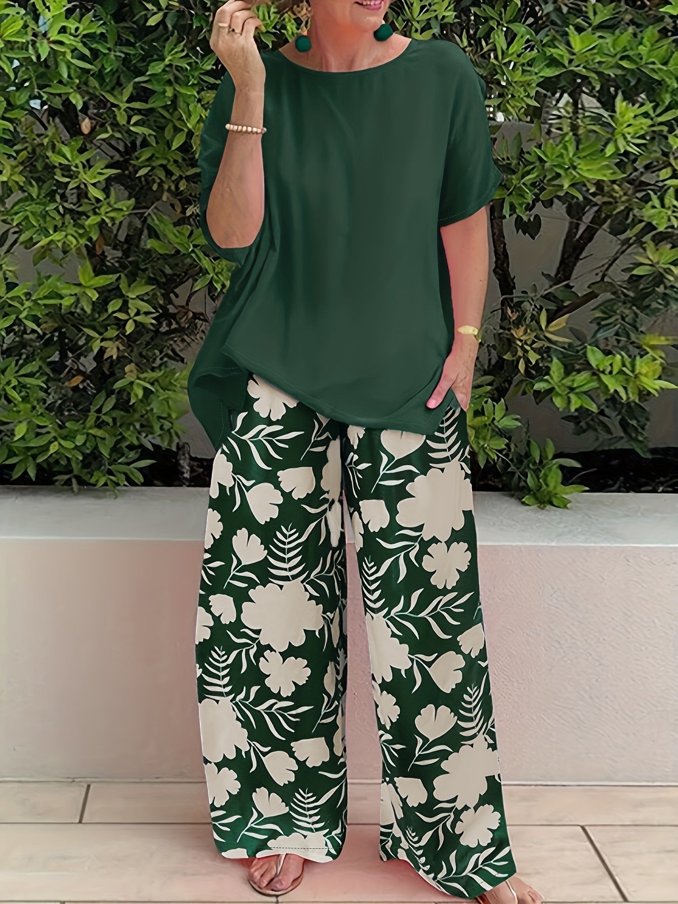 Moda donna taglia forte europea e americana completo stampato 2 pezzi
