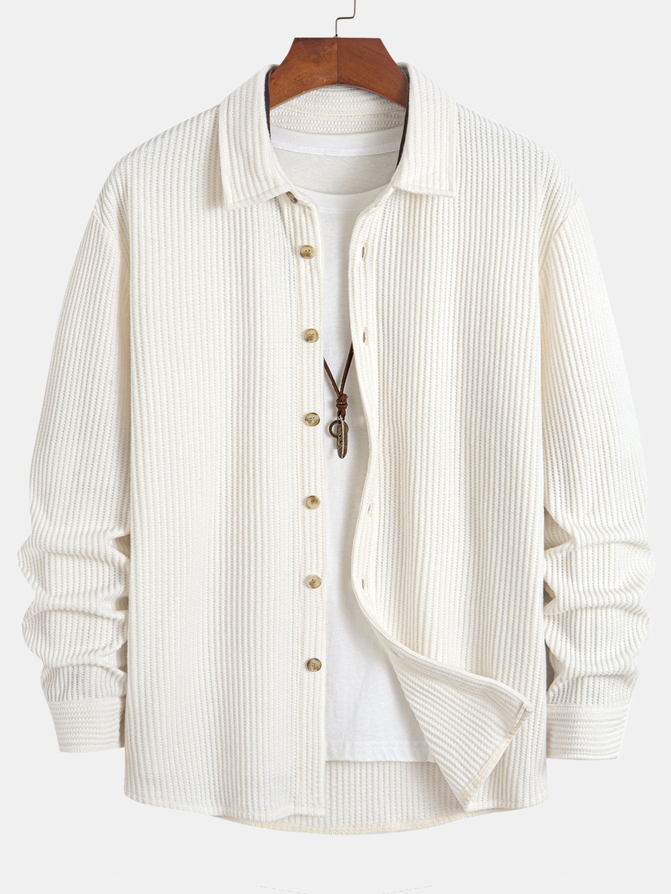 Chemise à Manches Longues en Waffle avec Boutons et Pantalons en Waffle Tissés avec Cordon