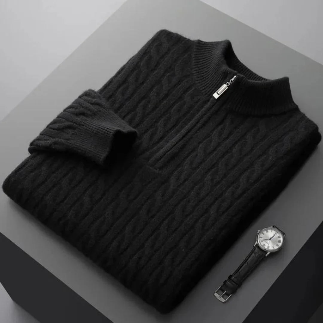 Mezza zip in cashmere tessuto Deneb