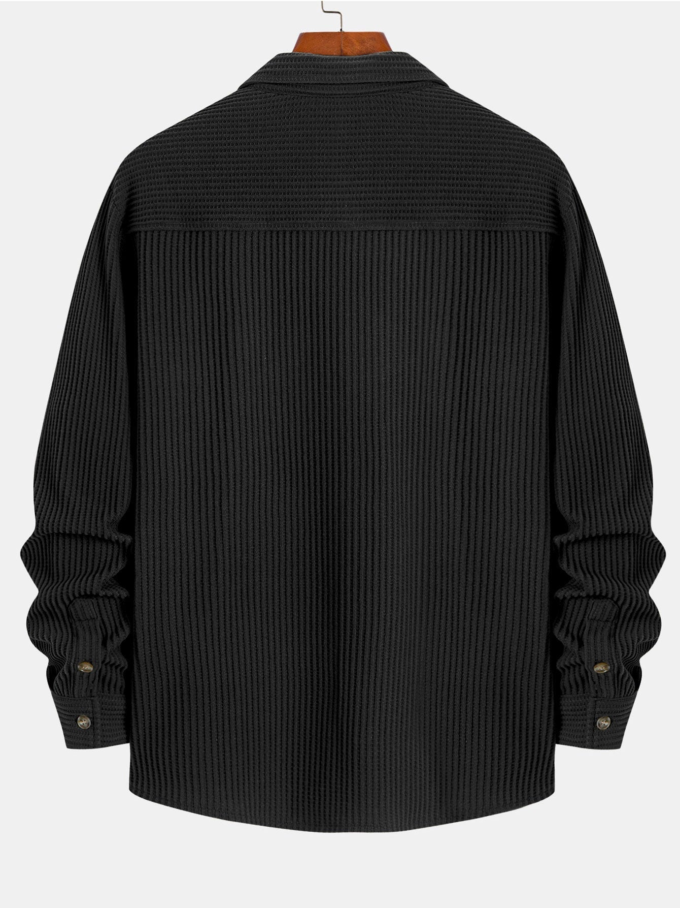 Chemise à Manches Longues en Waffle avec Boutons et Pantalons en Waffle Tissés avec Cordon