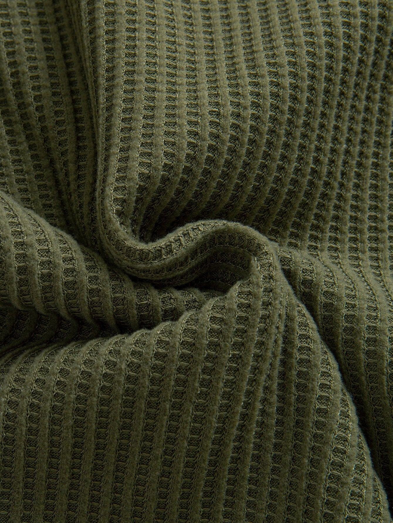 Chemise à Manches Longues en Waffle avec Boutons et Pantalons en Waffle Tissés avec Cordon
