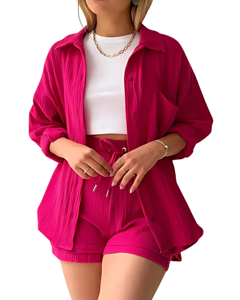 Maylee – Set corto texturizzato con camicia a bottoni