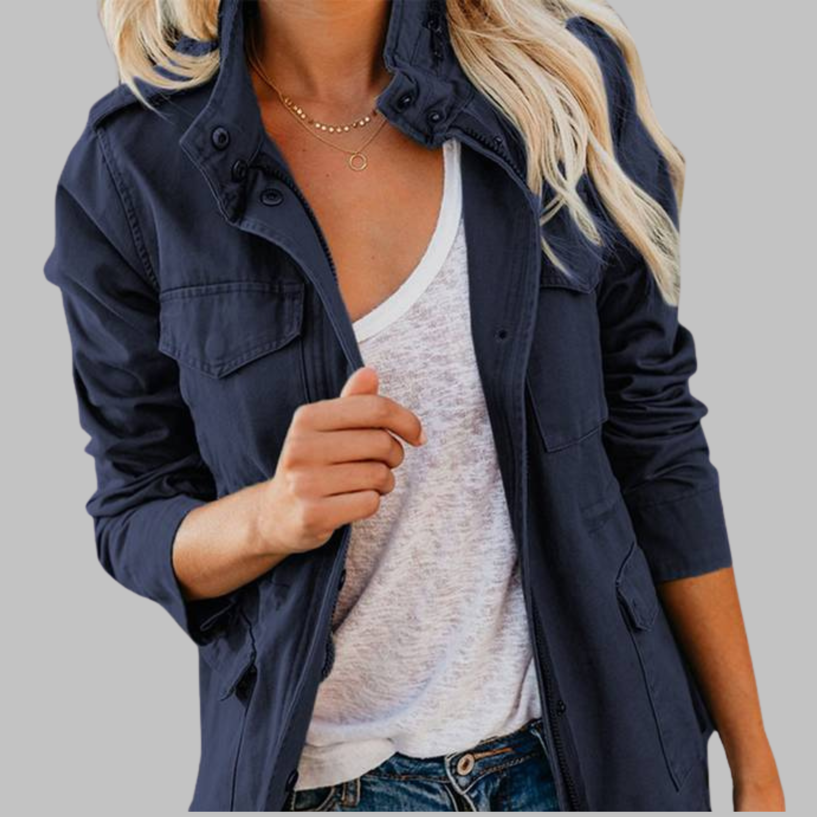 OLGA – Veste Militaire Vintage avec Fermeture Éclair et Boutons