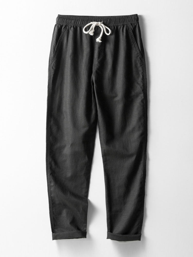 Chemise à Manches Longues en Lin et Coton avec Poche et Pantalon en Lin à Jambe Droite