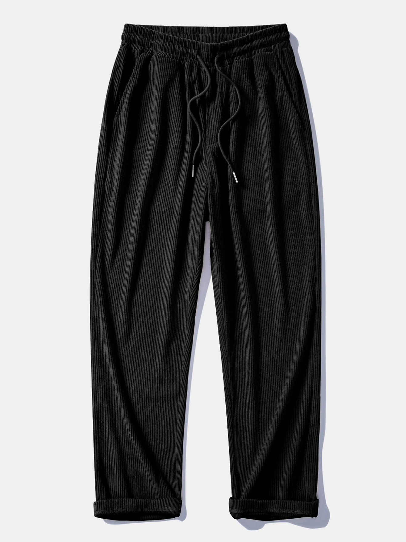 Chemise à Manches Longues en Velours Côtelé avec Col Cubain et Pantalons en Velours Côtelé à Jambe Droite