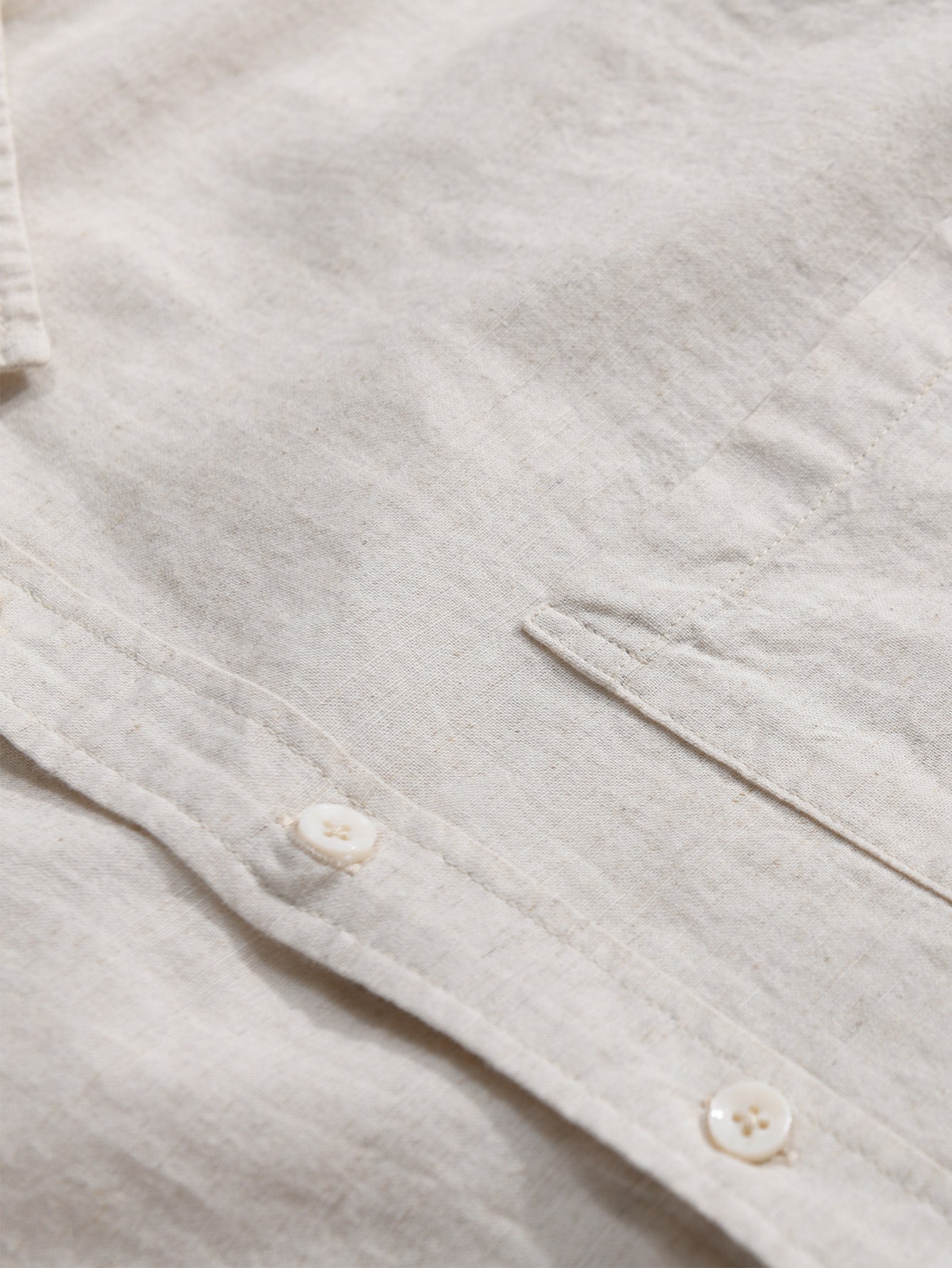 Chemise à Manches Longues en Lin et Coton avec Poche et Pantalon en Lin à Jambe Droite