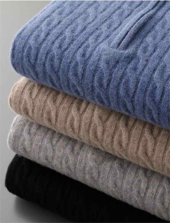 Mezza zip in cashmere tessuto Deneb