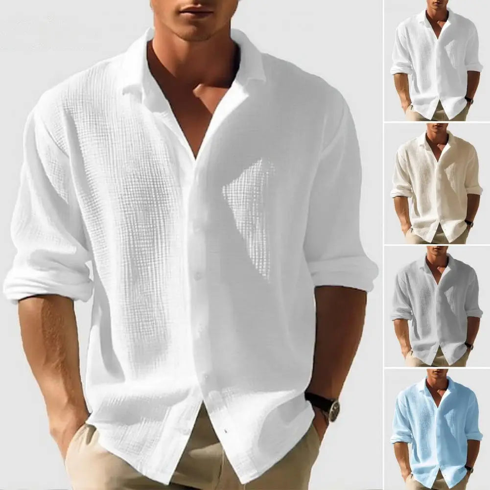 Camicia da uomo Casual con texture a nido d'ape, giacca con colletto alla coreana, design monopetto per l'autunno e la primavera, ideale per l'uso quotidiano