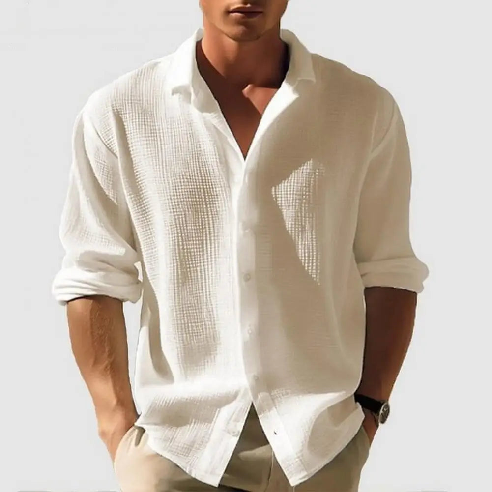 Camicia da uomo Casual con texture a nido d'ape, giacca con colletto alla coreana, design monopetto per l'autunno e la primavera, ideale per l'uso quotidiano