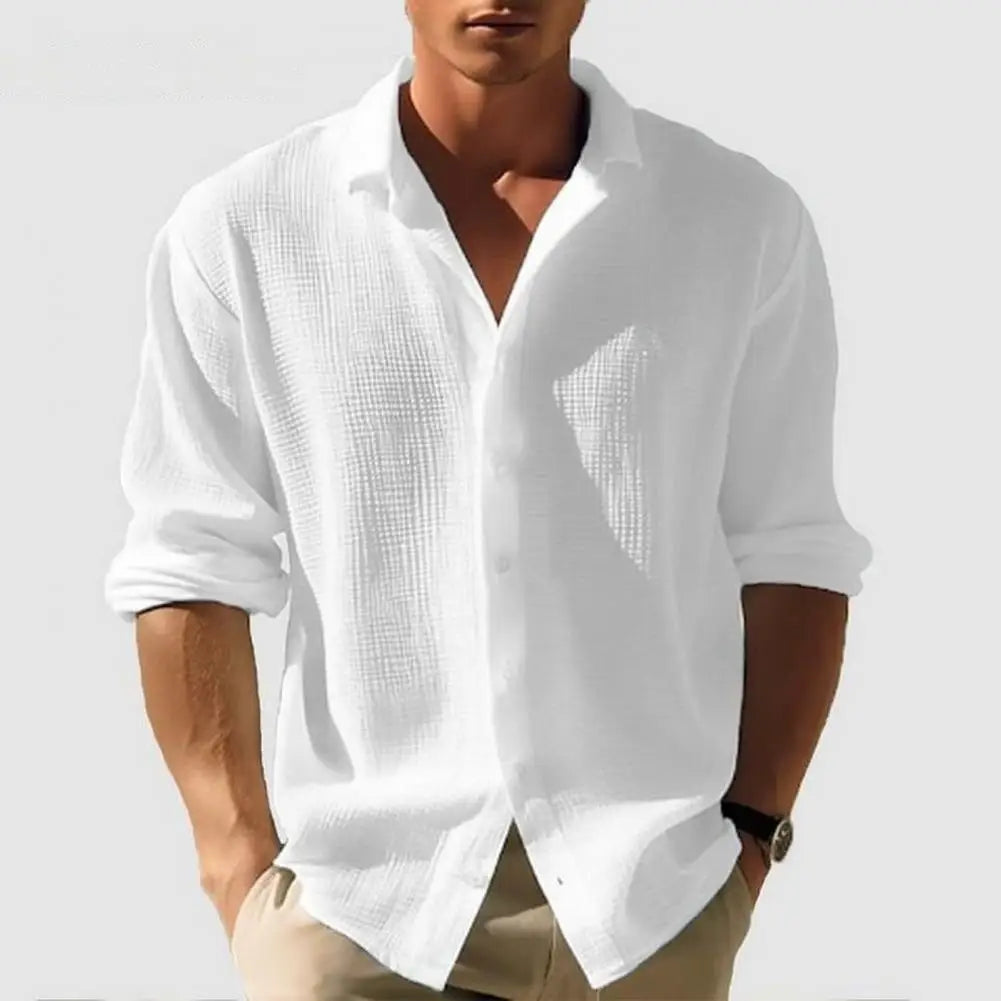 Camicia da uomo Casual con texture a nido d'ape, giacca con colletto alla coreana, design monopetto per l'autunno e la primavera, ideale per l'uso quotidiano