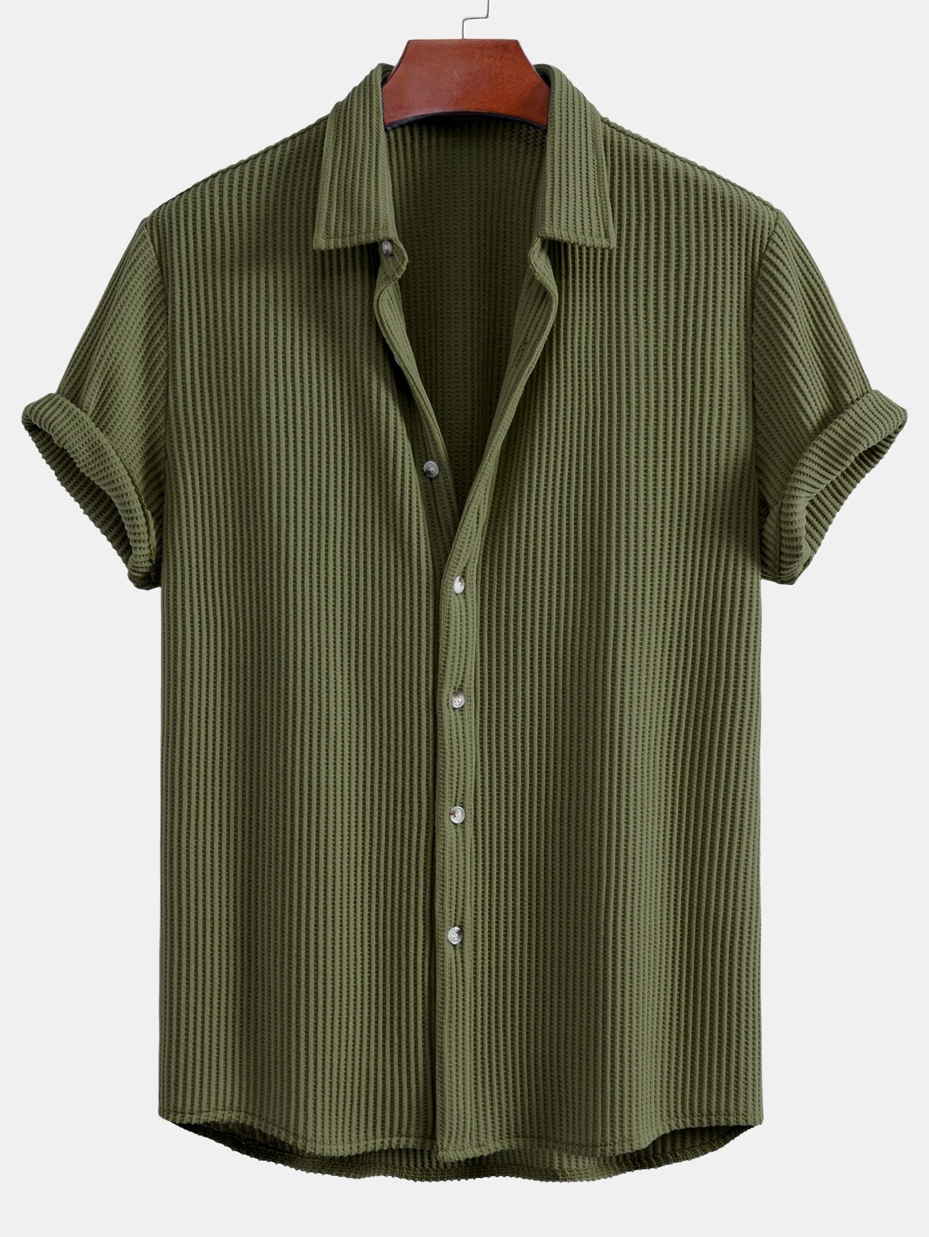 Chemise en Waffle avec Boutons et Pantalons en Waffle Tissés avec Cordon